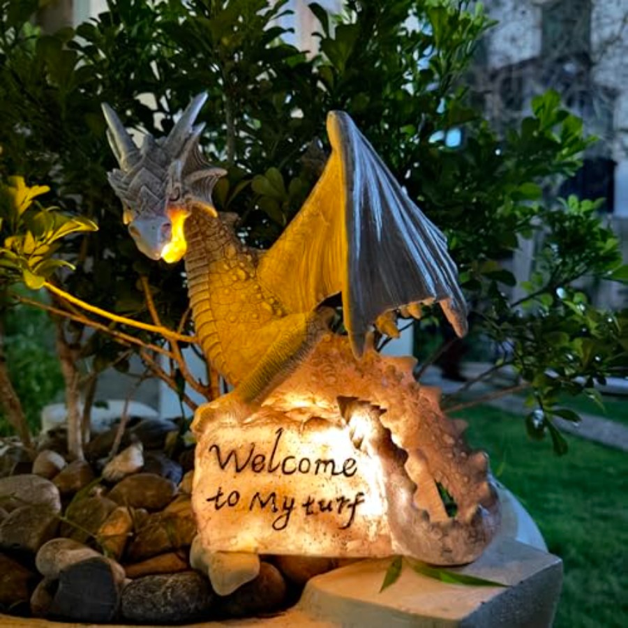 Outdoor Lighting Traditional - Garden Large Dragon Statue Solar Powered