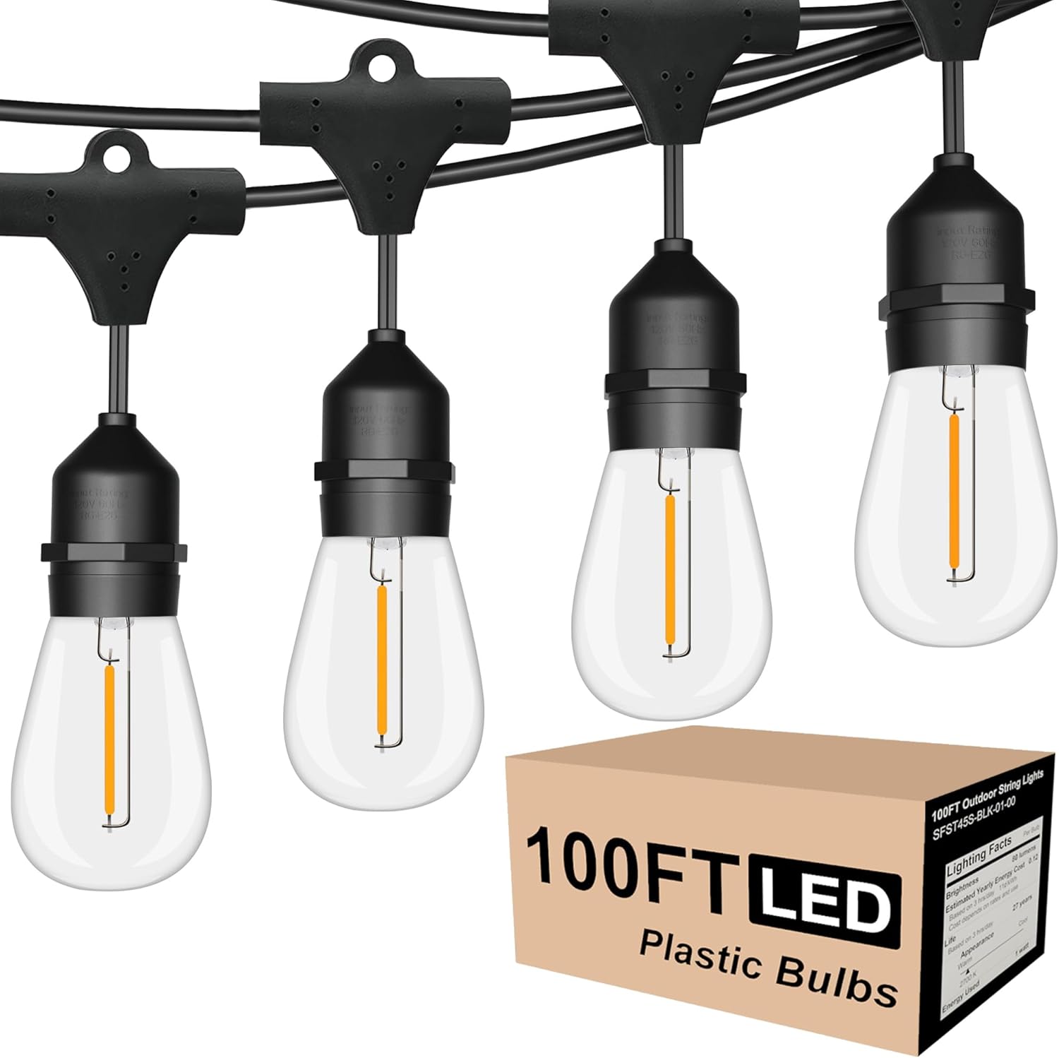 Outdoor Lighting Socket - 100FT Outdoor String Lights, 30 Sockets,