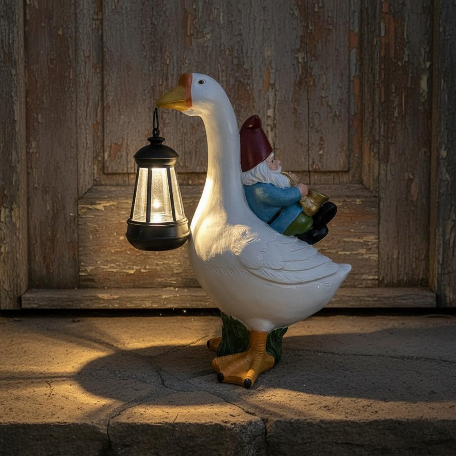Outdoor Lighting Traditional - Gnome Riding Goose Statue Weather Resistant