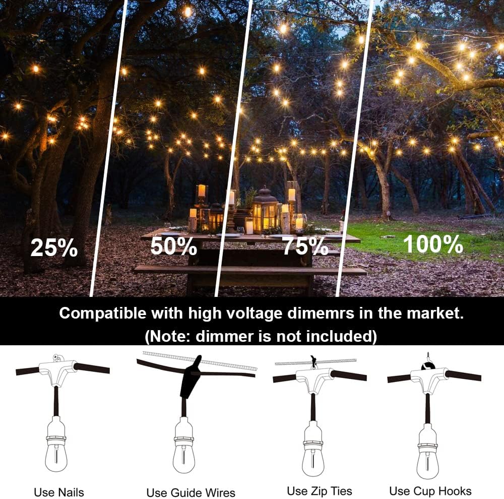 100FT Outdoor String Lights, 3 - Outdoor Lighting Socket のレビューと価格