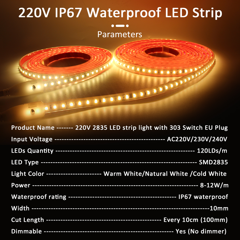 220V IP68 Waterproof 120LEDs/m - Outdoor Lighting Socket のレビューと価格
