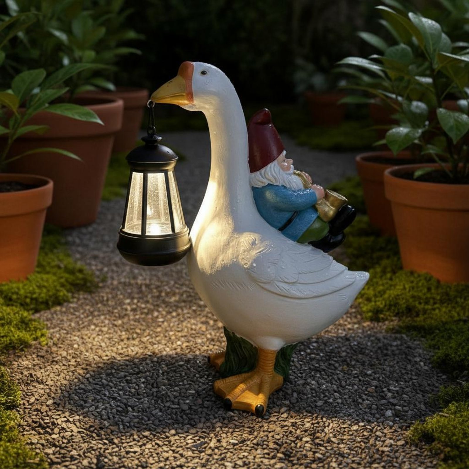 Gnome Riding Goose Statue Weat - Outdoor Lighting Traditional のレビューと価格