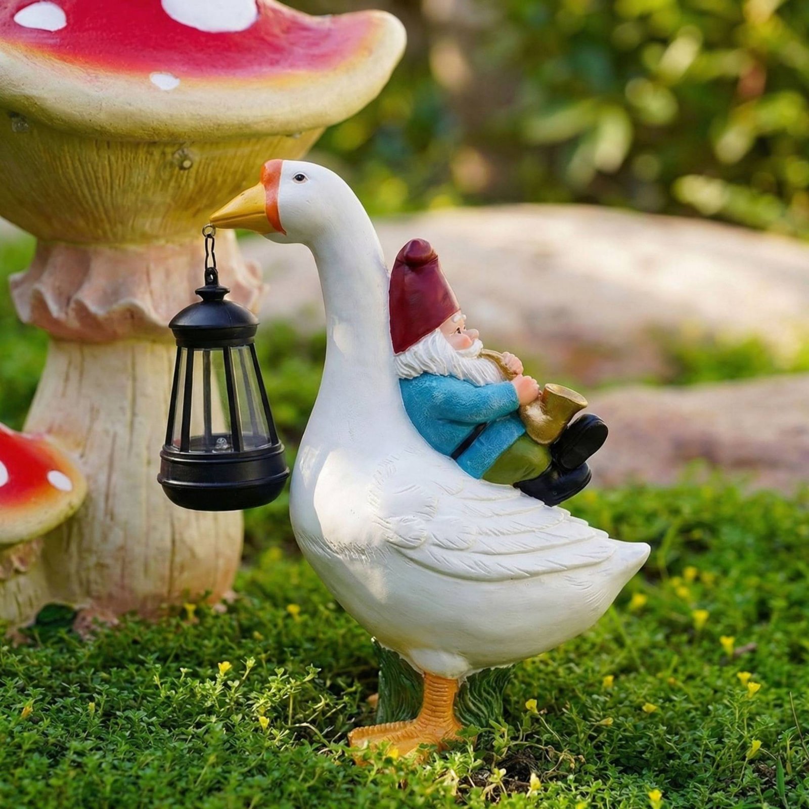 Gnome Riding Goose Statue Weat - Outdoor Lighting Traditional のレビューと価格