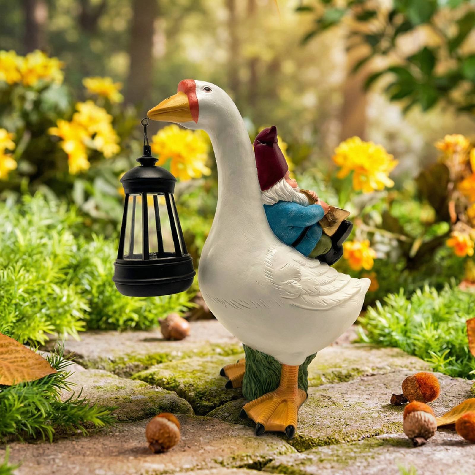 Gnome Riding Goose Statue Weat - Outdoor Lighting Traditional のレビューと価格
